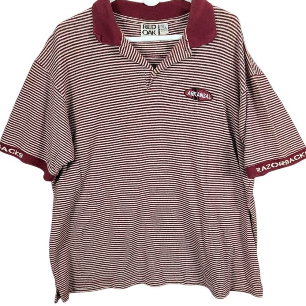 Vtg Razorbacks Shirt Mens XXL Maroon Striped Polo Short Sleeve Hogs Arkansas